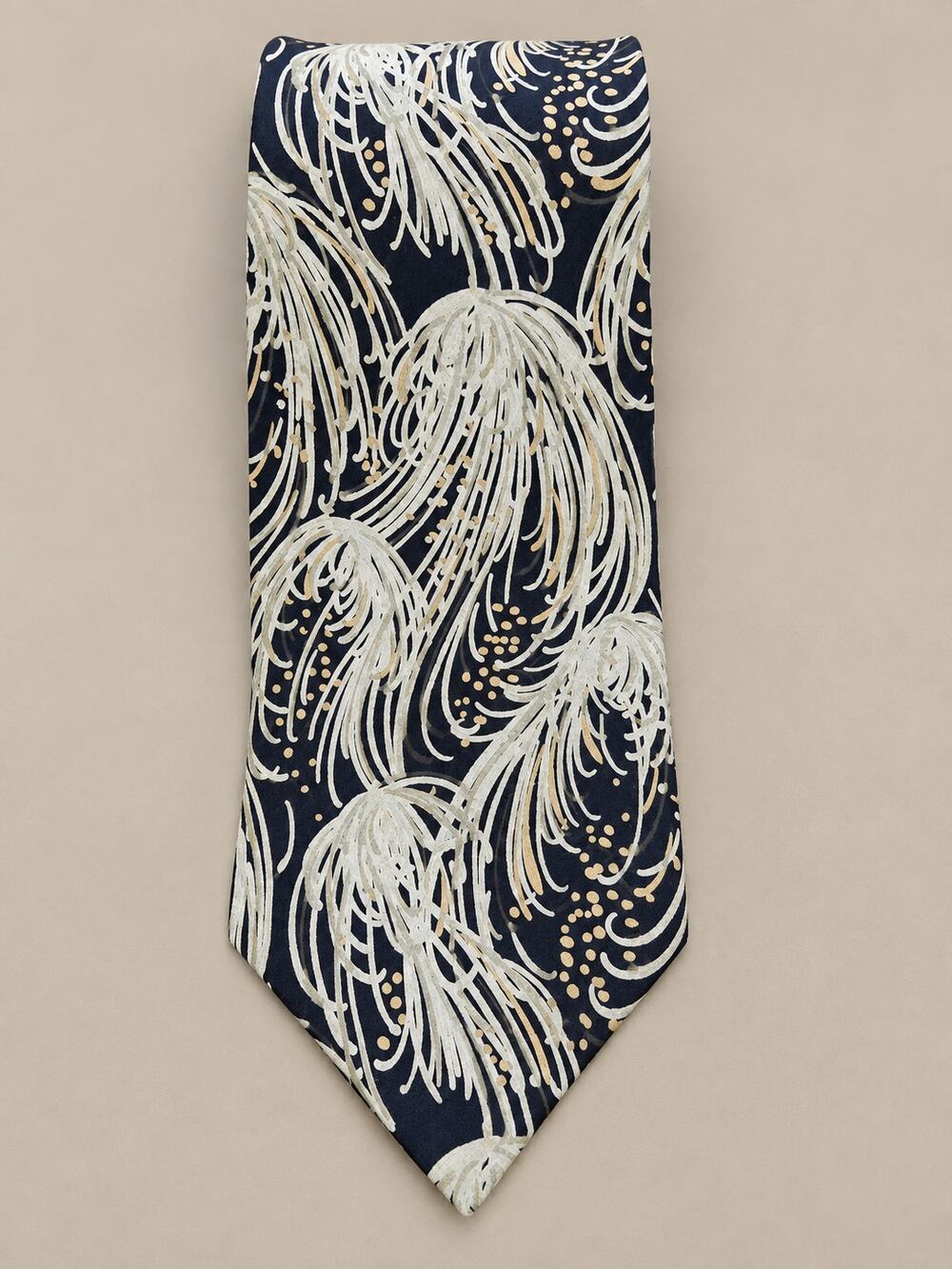 Vintage L' Uomo Italy Navy Cream and Gold Abstract Necktie